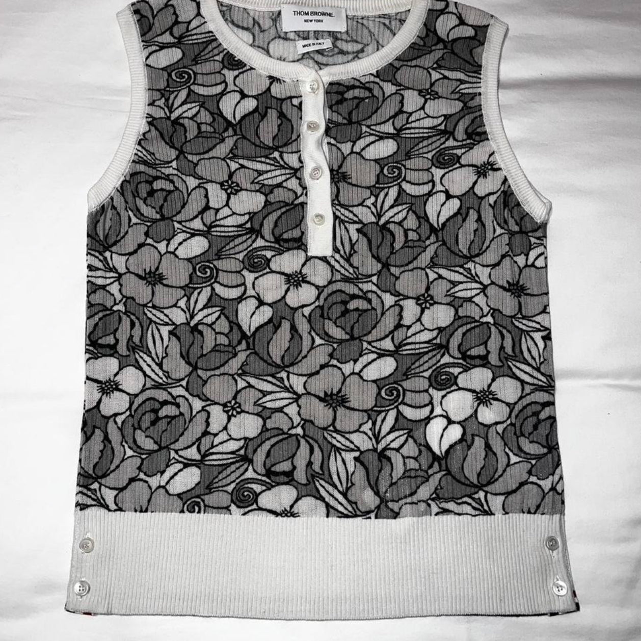 Thom Browne Sleeveless V-Neck Button Down Sweater