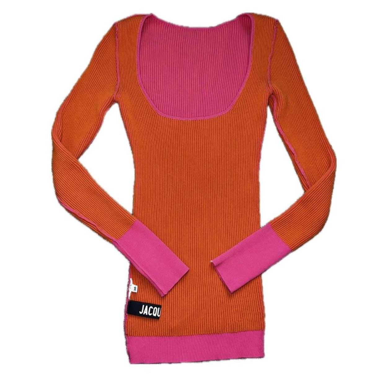 Jacquemus Hot Pink Ribbed Long Sleeve Sweater