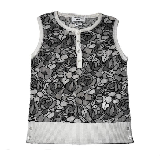 Thom Browne Sleeveless V-Neck Button Down Sweater